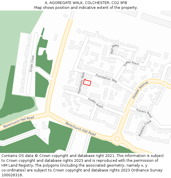 4, AGGREGATE WALK, COLCHESTER, CO2 9FB: Location map and indicative extent of plot