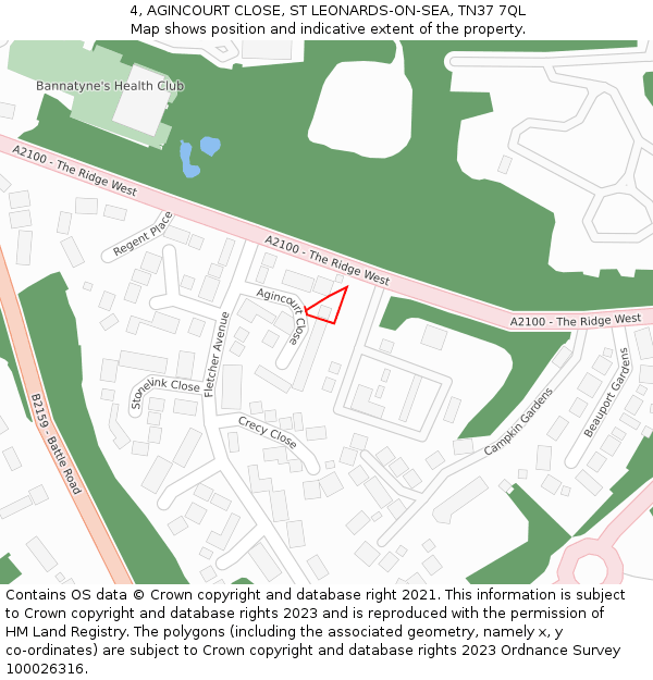 4, AGINCOURT CLOSE, ST LEONARDS-ON-SEA, TN37 7QL: Location map and indicative extent of plot