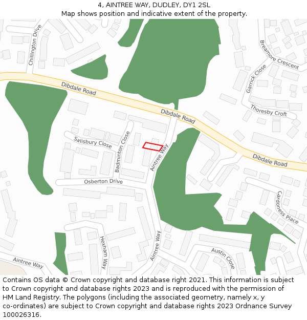 4, AINTREE WAY, DUDLEY, DY1 2SL: Location map and indicative extent of plot