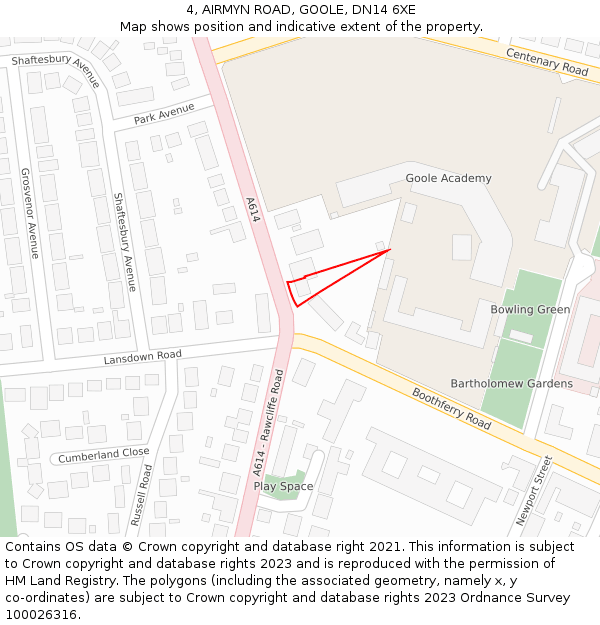 4, AIRMYN ROAD, GOOLE, DN14 6XE: Location map and indicative extent of plot
