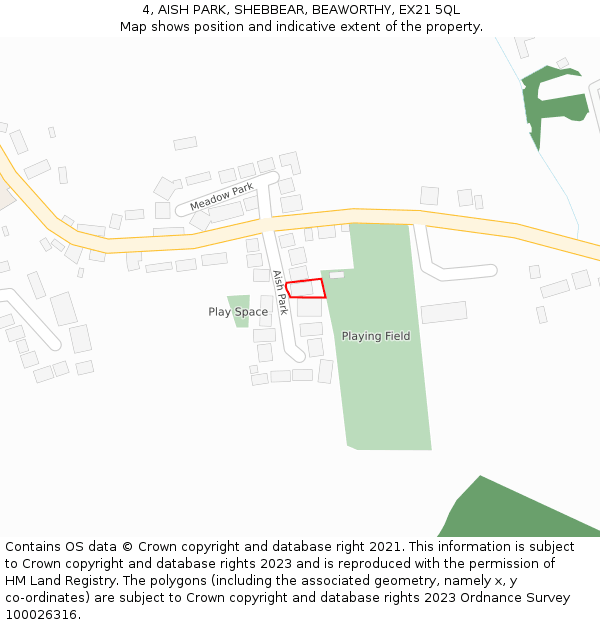 4, AISH PARK, SHEBBEAR, BEAWORTHY, EX21 5QL: Location map and indicative extent of plot