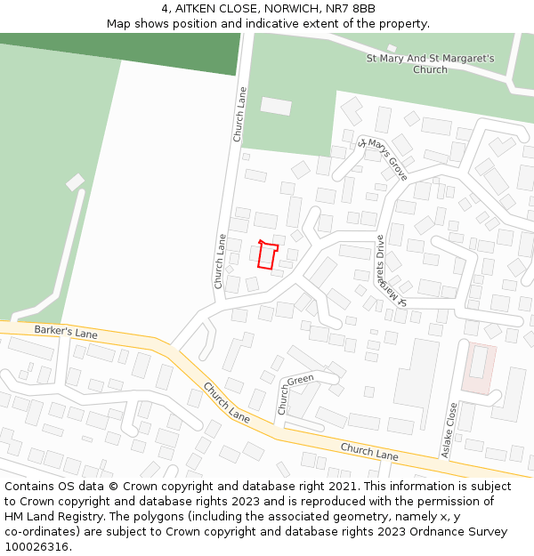 4, AITKEN CLOSE, NORWICH, NR7 8BB: Location map and indicative extent of plot