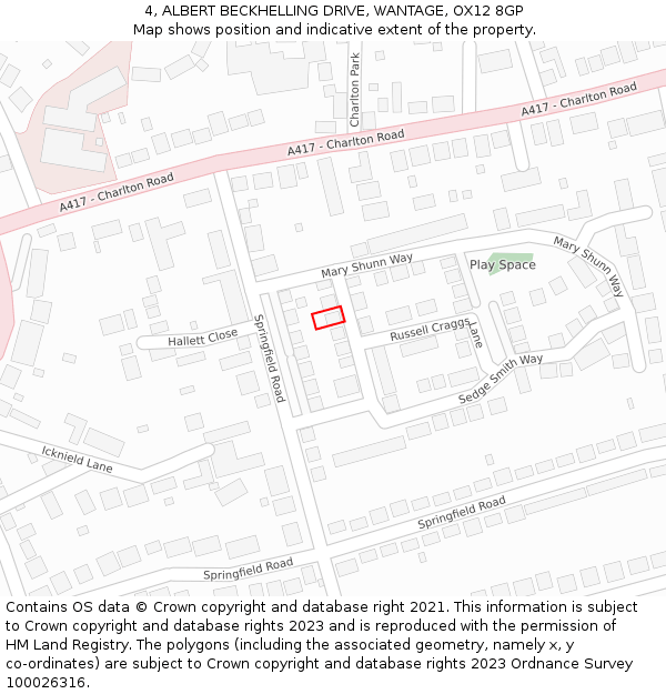 4, ALBERT BECKHELLING DRIVE, WANTAGE, OX12 8GP: Location map and indicative extent of plot
