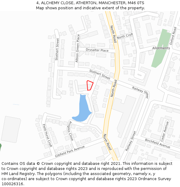 4, ALCHEMY CLOSE, ATHERTON, MANCHESTER, M46 0TS: Location map and indicative extent of plot