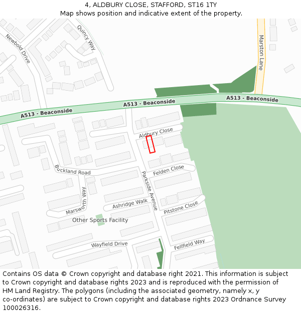 4, ALDBURY CLOSE, STAFFORD, ST16 1TY: Location map and indicative extent of plot