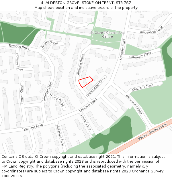 4, ALDERTON GROVE, STOKE-ON-TRENT, ST3 7SZ: Location map and indicative extent of plot