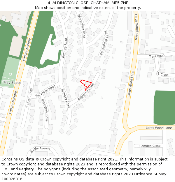 4, ALDINGTON CLOSE, CHATHAM, ME5 7NF: Location map and indicative extent of plot
