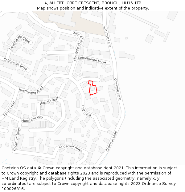 4, ALLERTHORPE CRESCENT, BROUGH, HU15 1TP: Location map and indicative extent of plot