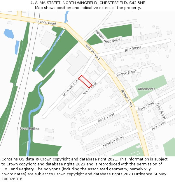 4, ALMA STREET, NORTH WINGFIELD, CHESTERFIELD, S42 5NB: Location map and indicative extent of plot