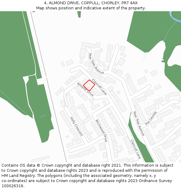4, ALMOND DRIVE, COPPULL, CHORLEY, PR7 4AX: Location map and indicative extent of plot