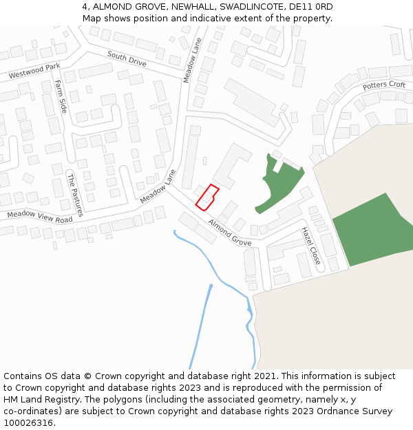 4, ALMOND GROVE, NEWHALL, SWADLINCOTE, DE11 0RD: Location map and indicative extent of plot