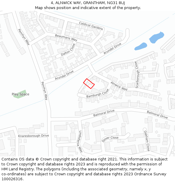 4, ALNWICK WAY, GRANTHAM, NG31 8UJ: Location map and indicative extent of plot