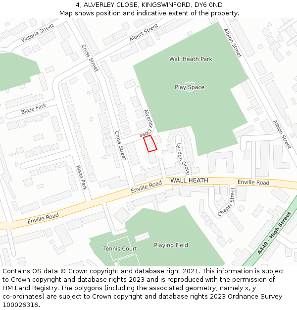 4, ALVERLEY CLOSE, KINGSWINFORD, DY6 0ND: Location map and indicative extent of plot