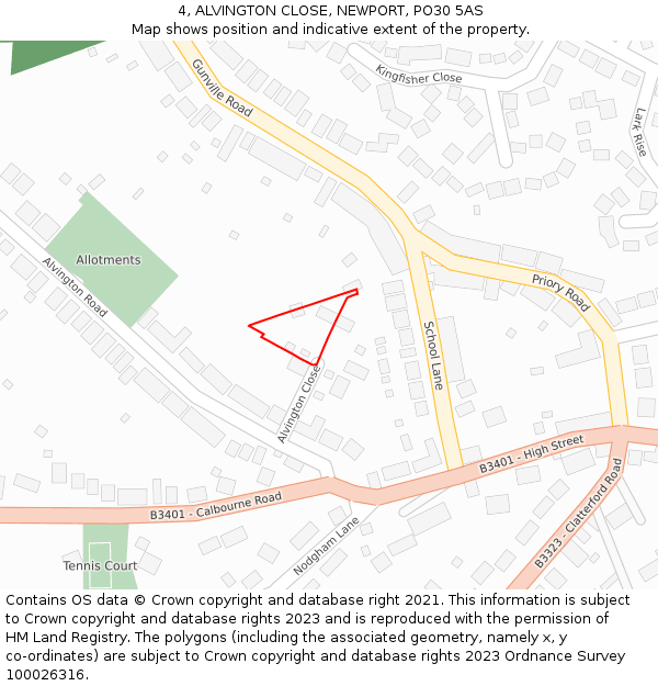 4, ALVINGTON CLOSE, NEWPORT, PO30 5AS: Location map and indicative extent of plot