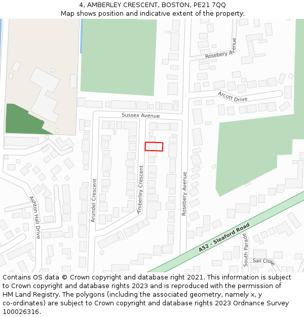4, AMBERLEY CRESCENT, BOSTON, PE21 7QQ: Location map and indicative extent of plot