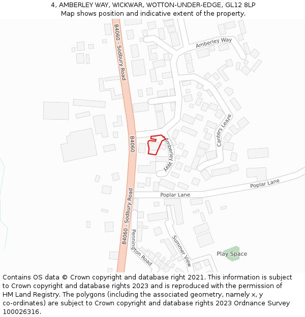 4, AMBERLEY WAY, WICKWAR, WOTTON-UNDER-EDGE, GL12 8LP: Location map and indicative extent of plot