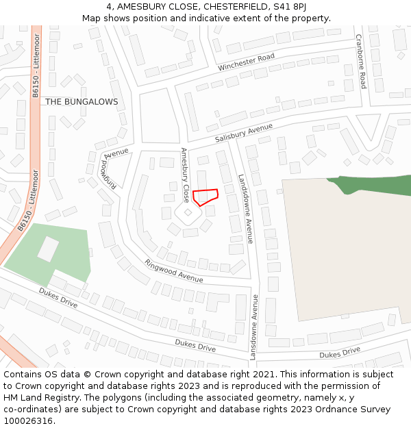4, AMESBURY CLOSE, CHESTERFIELD, S41 8PJ: Location map and indicative extent of plot