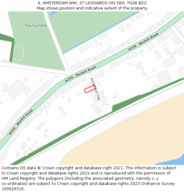 4, AMSTERDAM WAY, ST LEONARDS-ON-SEA, TN38 8DZ: Location map and indicative extent of plot