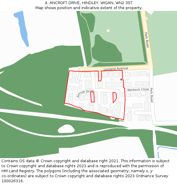4, ANCROFT DRIVE, HINDLEY, WIGAN, WN2 3ST: Location map and indicative extent of plot