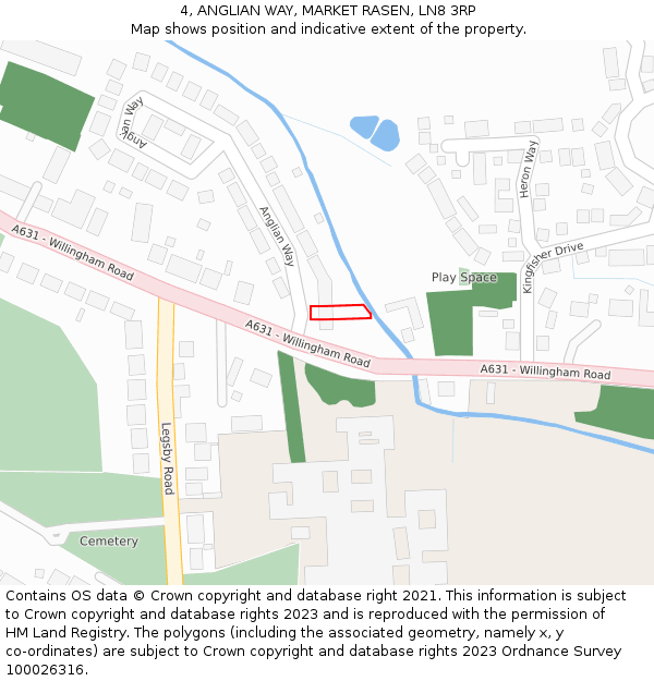 4, ANGLIAN WAY, MARKET RASEN, LN8 3RP: Location map and indicative extent of plot