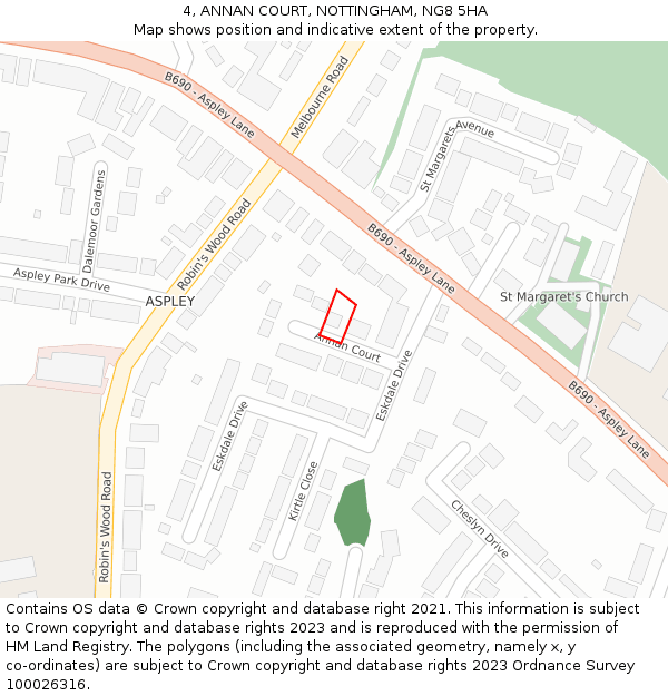 4, ANNAN COURT, NOTTINGHAM, NG8 5HA: Location map and indicative extent of plot