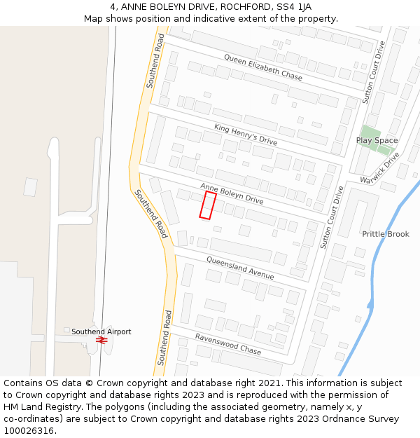 4, ANNE BOLEYN DRIVE, ROCHFORD, SS4 1JA: Location map and indicative extent of plot