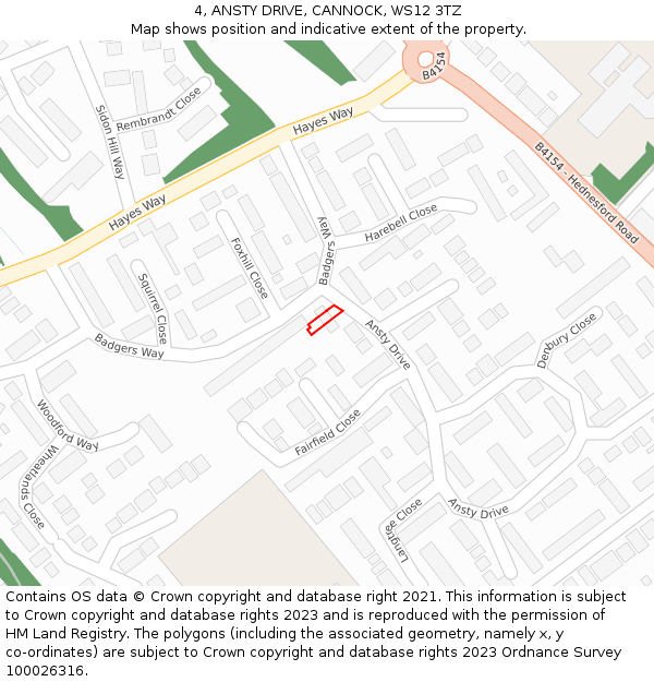 4, ANSTY DRIVE, CANNOCK, WS12 3TZ: Location map and indicative extent of plot