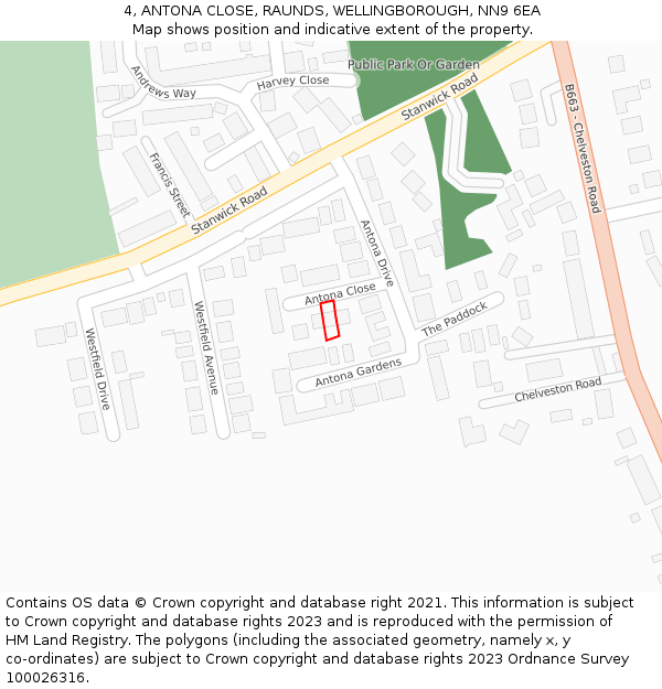 4, ANTONA CLOSE, RAUNDS, WELLINGBOROUGH, NN9 6EA: Location map and indicative extent of plot