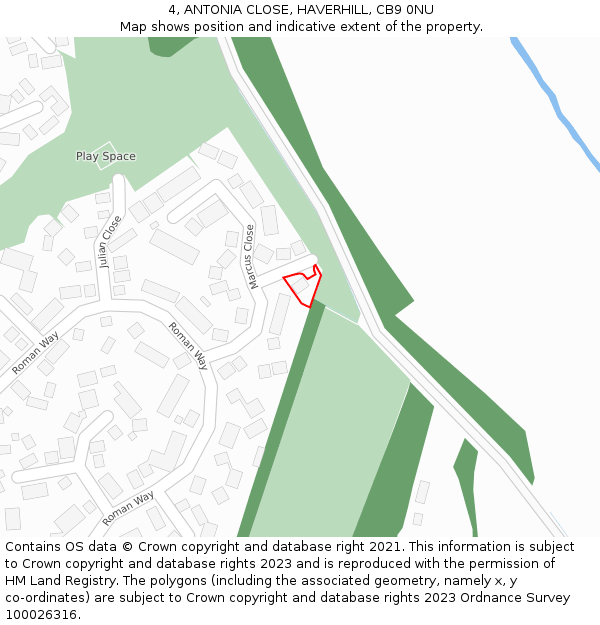 4, ANTONIA CLOSE, HAVERHILL, CB9 0NU: Location map and indicative extent of plot