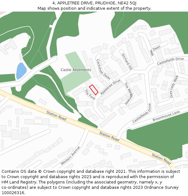 4, APPLETREE DRIVE, PRUDHOE, NE42 5QJ: Location map and indicative extent of plot