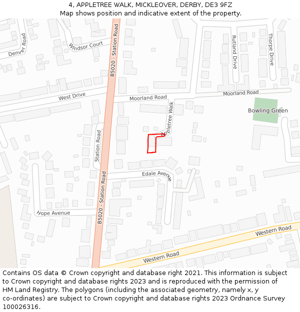 4, APPLETREE WALK, MICKLEOVER, DERBY, DE3 9FZ: Location map and indicative extent of plot
