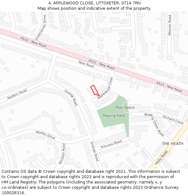 4, APPLEWOOD CLOSE, UTTOXETER, ST14 7RN: Location map and indicative extent of plot