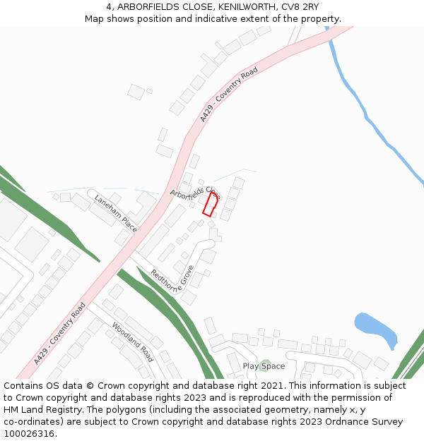 4, ARBORFIELDS CLOSE, KENILWORTH, CV8 2RY: Location map and indicative extent of plot