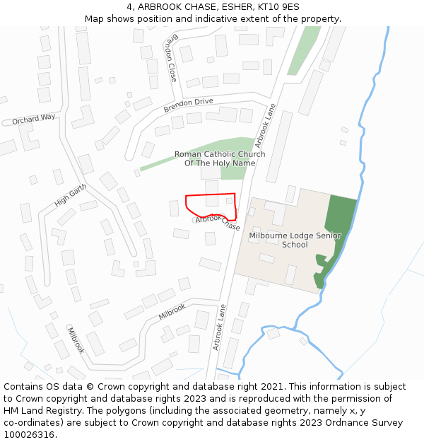 4, ARBROOK CHASE, ESHER, KT10 9ES: Location map and indicative extent of plot