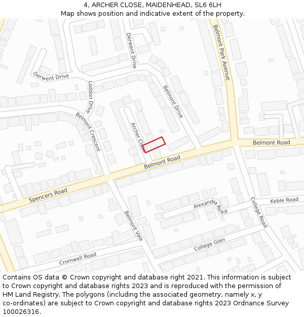 4, ARCHER CLOSE, MAIDENHEAD, SL6 6LH: Location map and indicative extent of plot