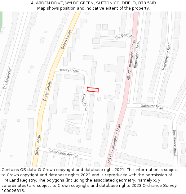 4, ARDEN DRIVE, WYLDE GREEN, SUTTON COLDFIELD, B73 5ND: Location map and indicative extent of plot