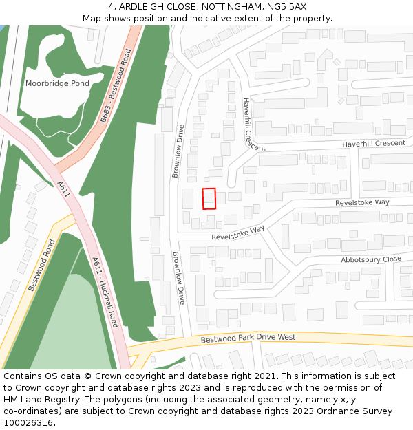 4, ARDLEIGH CLOSE, NOTTINGHAM, NG5 5AX: Location map and indicative extent of plot