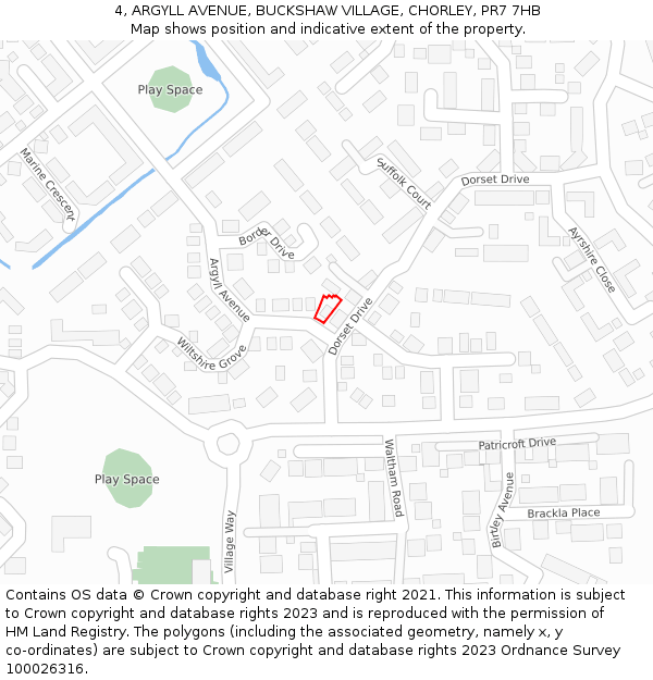 4, ARGYLL AVENUE, BUCKSHAW VILLAGE, CHORLEY, PR7 7HB: Location map and indicative extent of plot