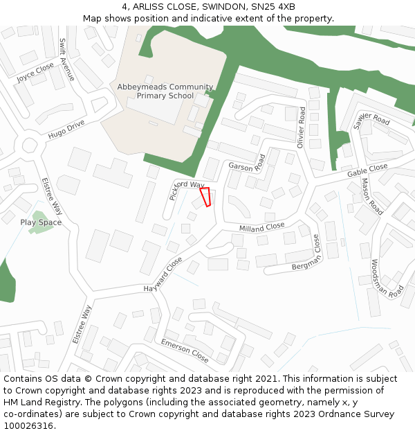 4, ARLISS CLOSE, SWINDON, SN25 4XB: Location map and indicative extent of plot