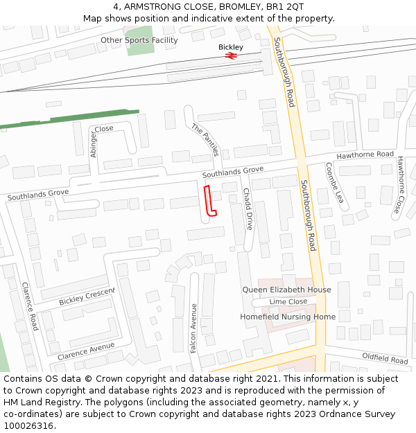 4, ARMSTRONG CLOSE, BROMLEY, BR1 2QT: Location map and indicative extent of plot