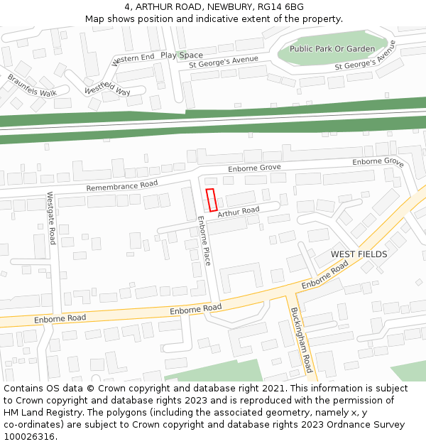 4, ARTHUR ROAD, NEWBURY, RG14 6BG: Location map and indicative extent of plot