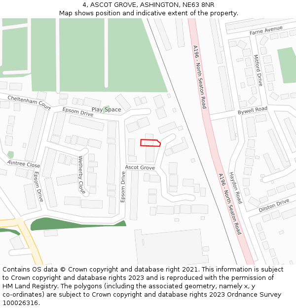 4, ASCOT GROVE, ASHINGTON, NE63 8NR: Location map and indicative extent of plot