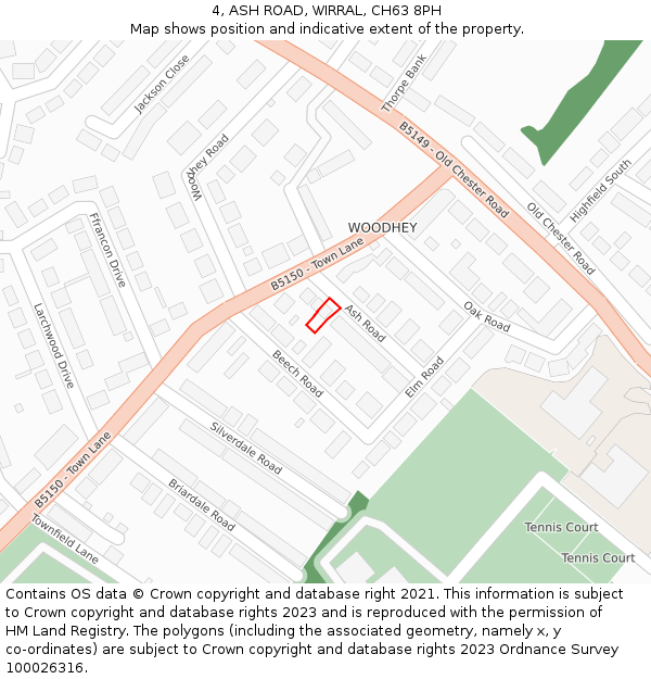 4, ASH ROAD, WIRRAL, CH63 8PH: Location map and indicative extent of plot