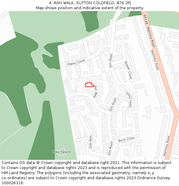 4, ASH WALK, SUTTON COLDFIELD, B76 2PJ: Location map and indicative extent of plot