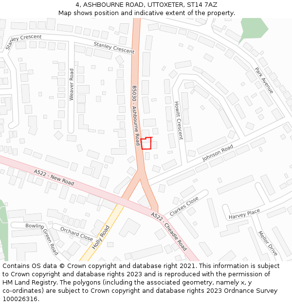 4, ASHBOURNE ROAD, UTTOXETER, ST14 7AZ: Location map and indicative extent of plot