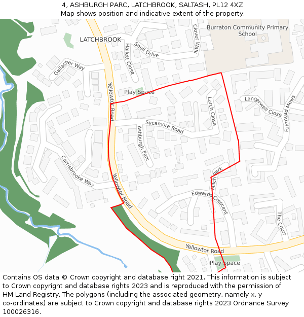 4, ASHBURGH PARC, LATCHBROOK, SALTASH, PL12 4XZ: Location map and indicative extent of plot