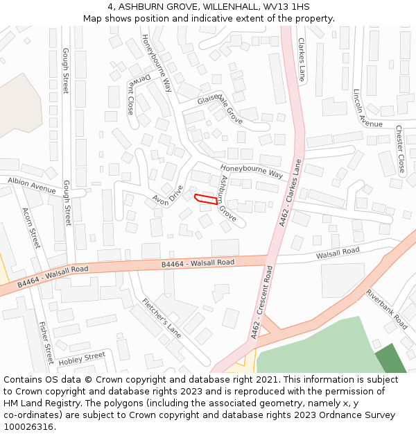 4, ASHBURN GROVE, WILLENHALL, WV13 1HS: Location map and indicative extent of plot