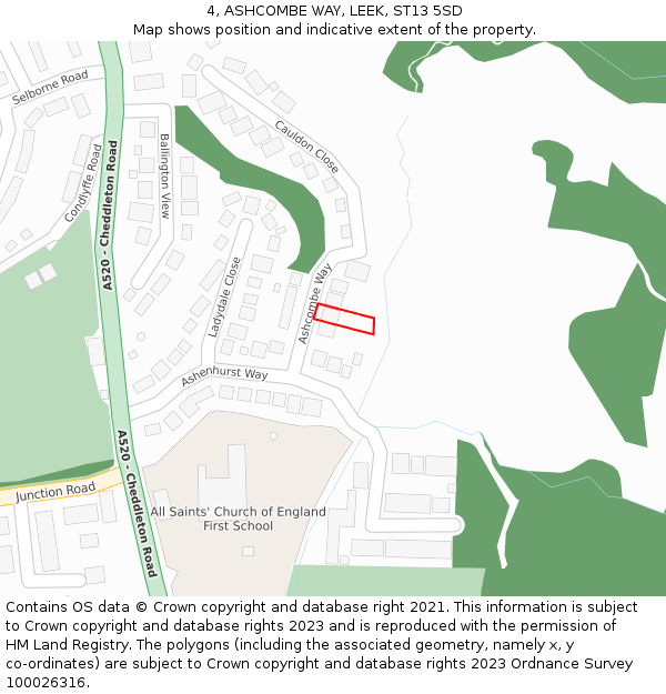 4, ASHCOMBE WAY, LEEK, ST13 5SD: Location map and indicative extent of plot