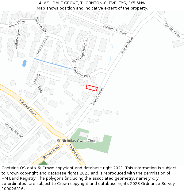 4, ASHDALE GROVE, THORNTON-CLEVELEYS, FY5 5NW: Location map and indicative extent of plot