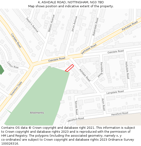 4, ASHDALE ROAD, NOTTINGHAM, NG3 7BD: Location map and indicative extent of plot